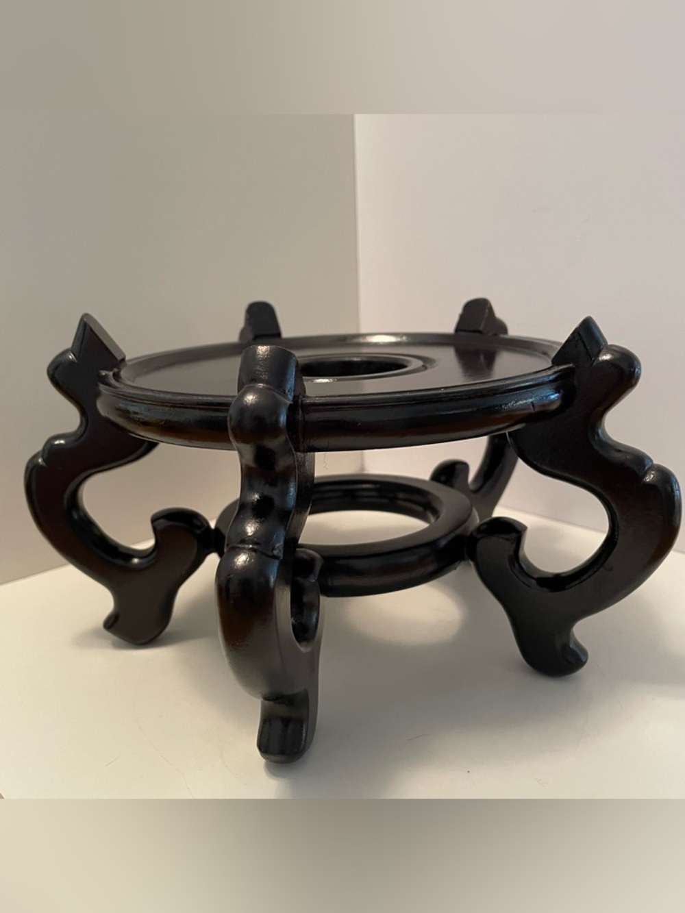 Vintage Chinese Black Lacquer Wood Stand Urn Vase Bowl Plant Fish Bowl